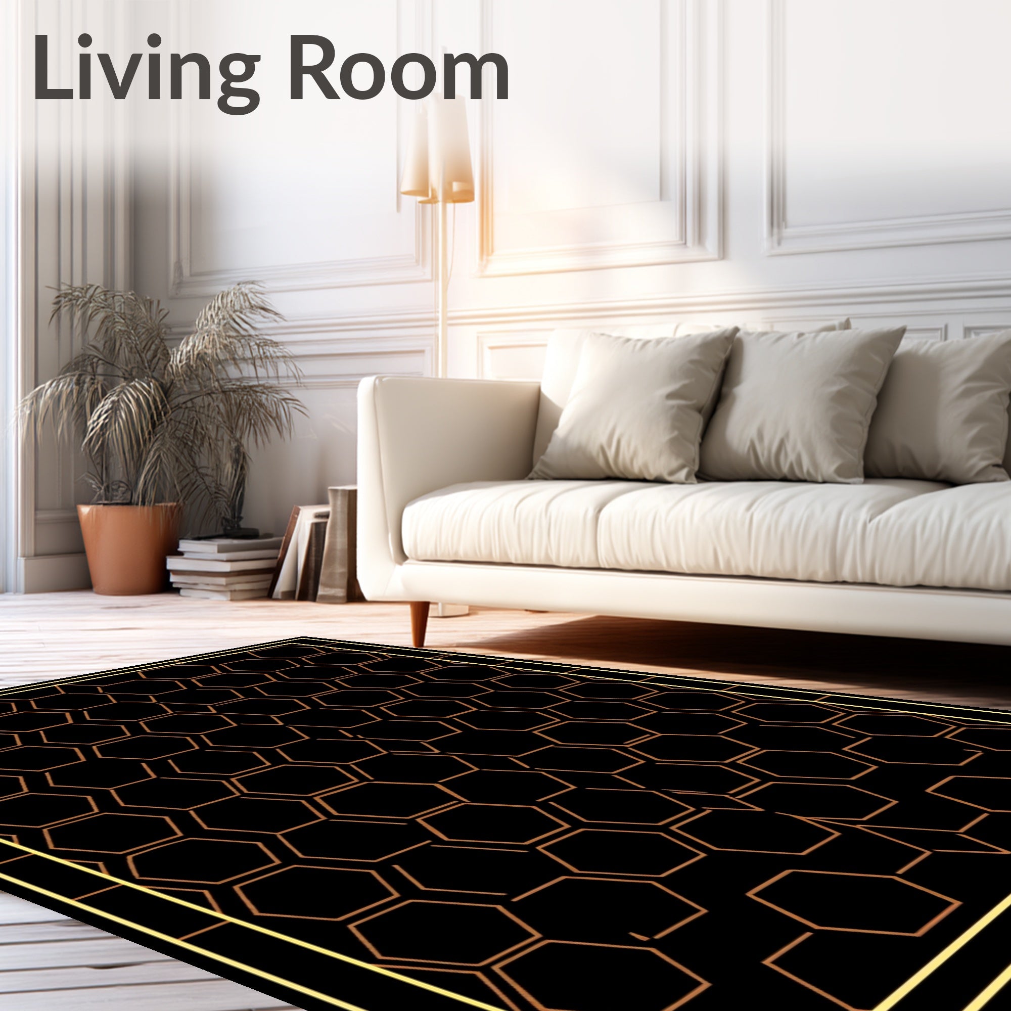 Golden Honeycomb Black Geometric Rug