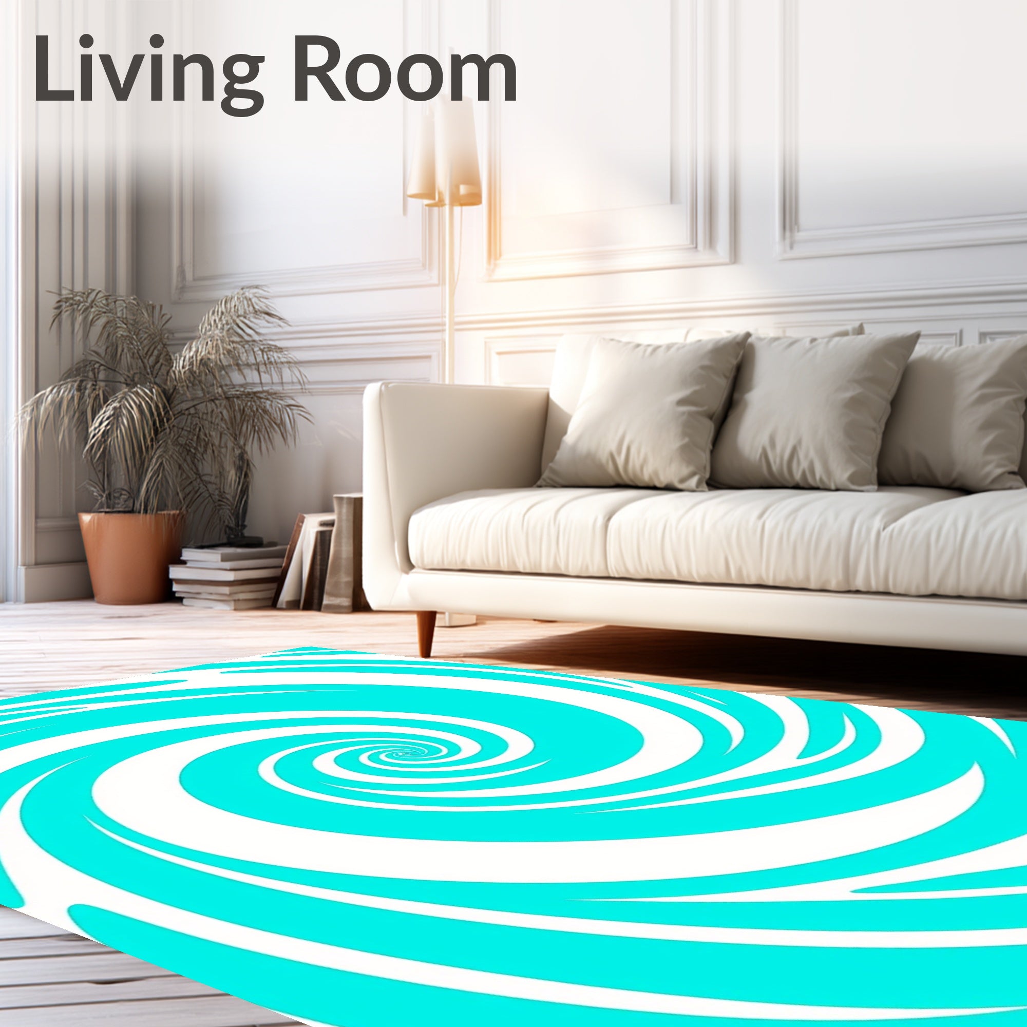 Vibrant Aqua Swirl Optical Illusion Rug