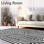 Bold Black White Abstract Rectilinear Art Rug