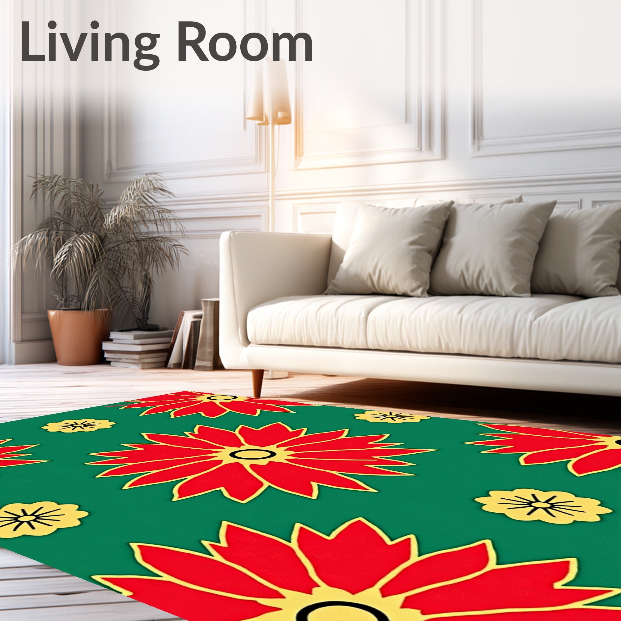 Radiant Red Yellow Floral Bloom Rug