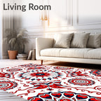 Red Blue White Floral Mandala Arrangement Rug