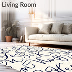 Navy Script Alphabet Cream Rug