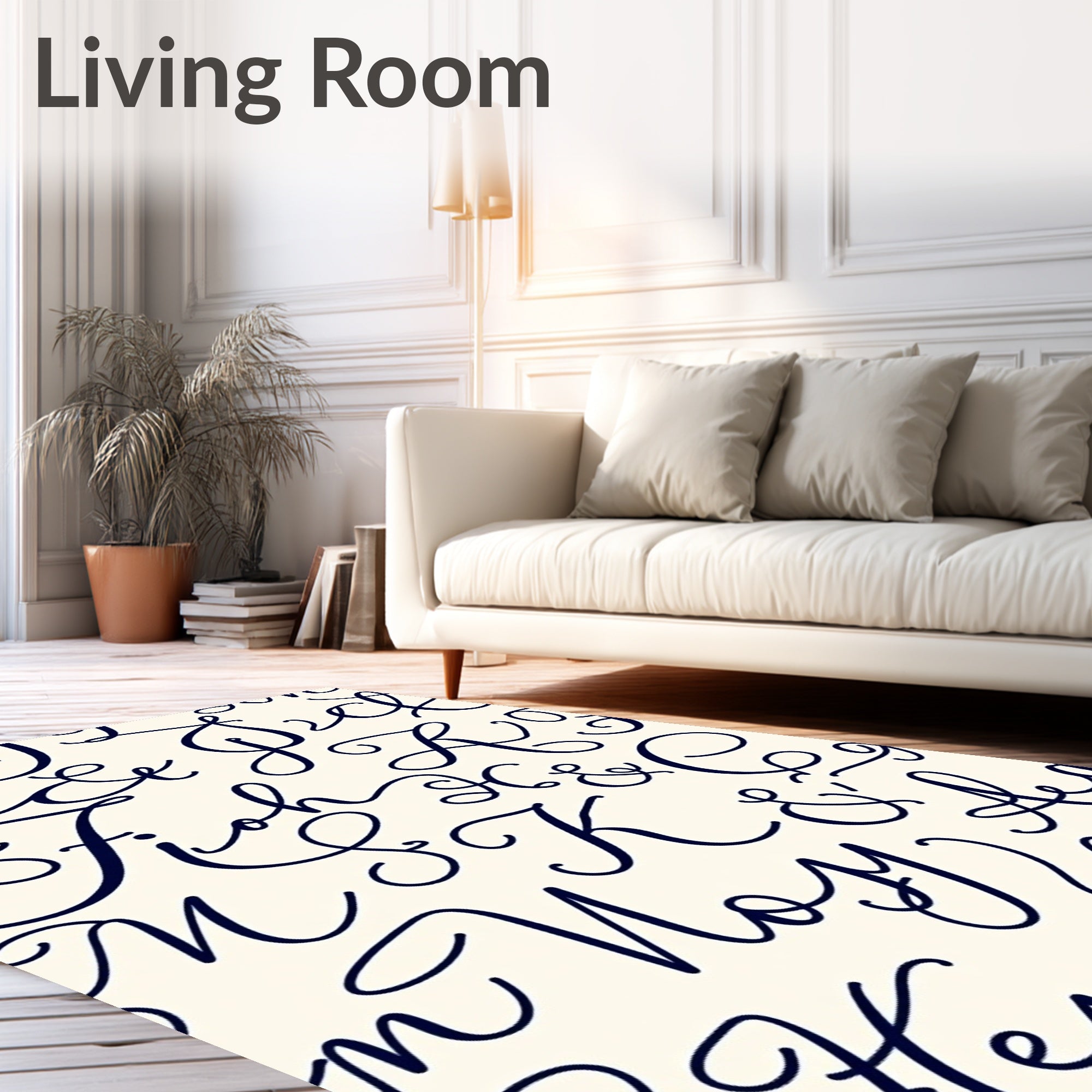 Navy Script Alphabet Cream Rug