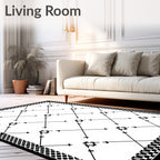 Black and White Geometric Diamond Lattice Rug