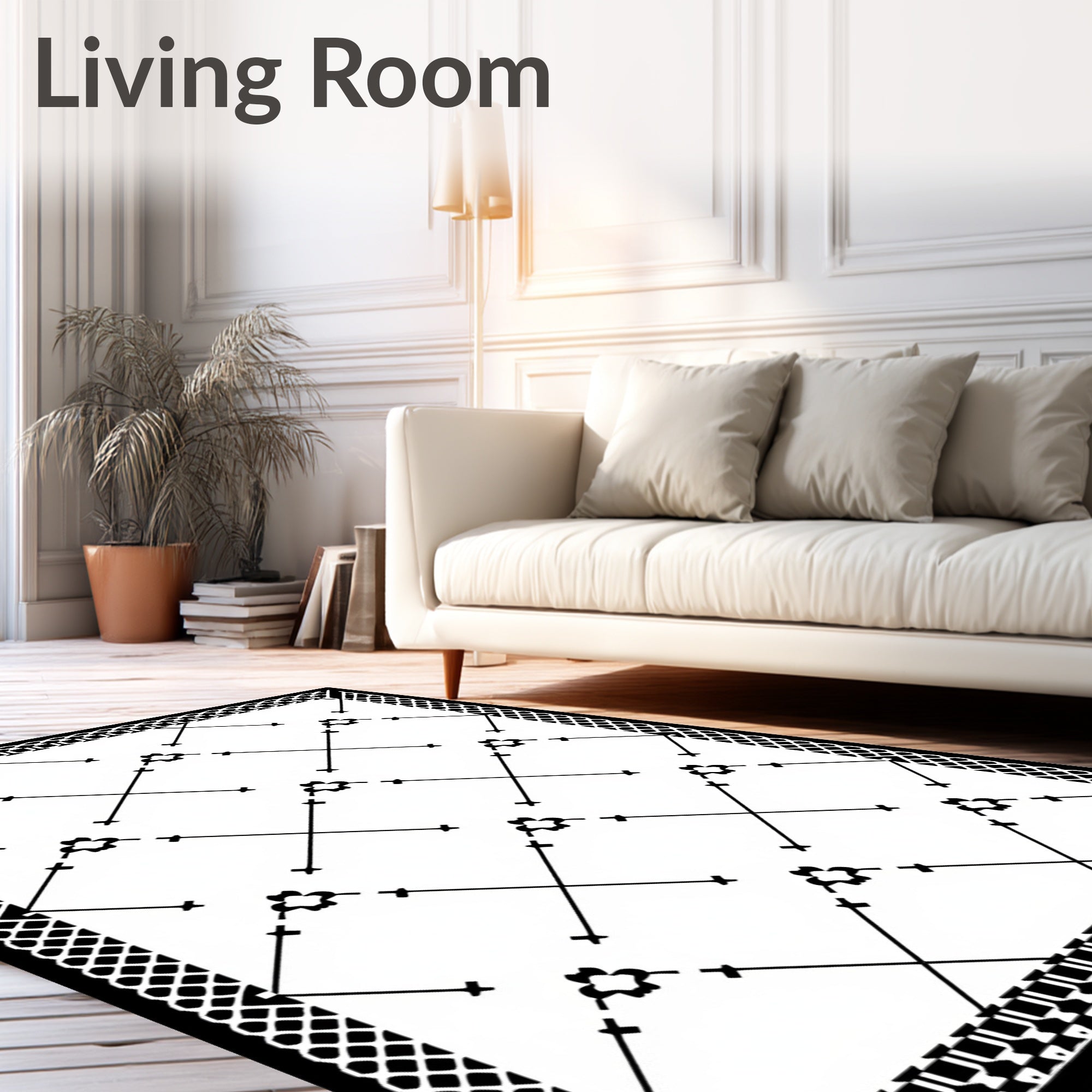Black and White Geometric Diamond Lattice Rug