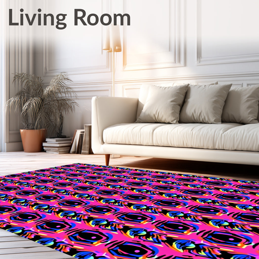 Vibrant Pink Black Hexagon Abstract Rug