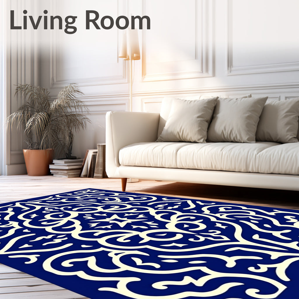 Classic Cream Navy Arabesque Rug
