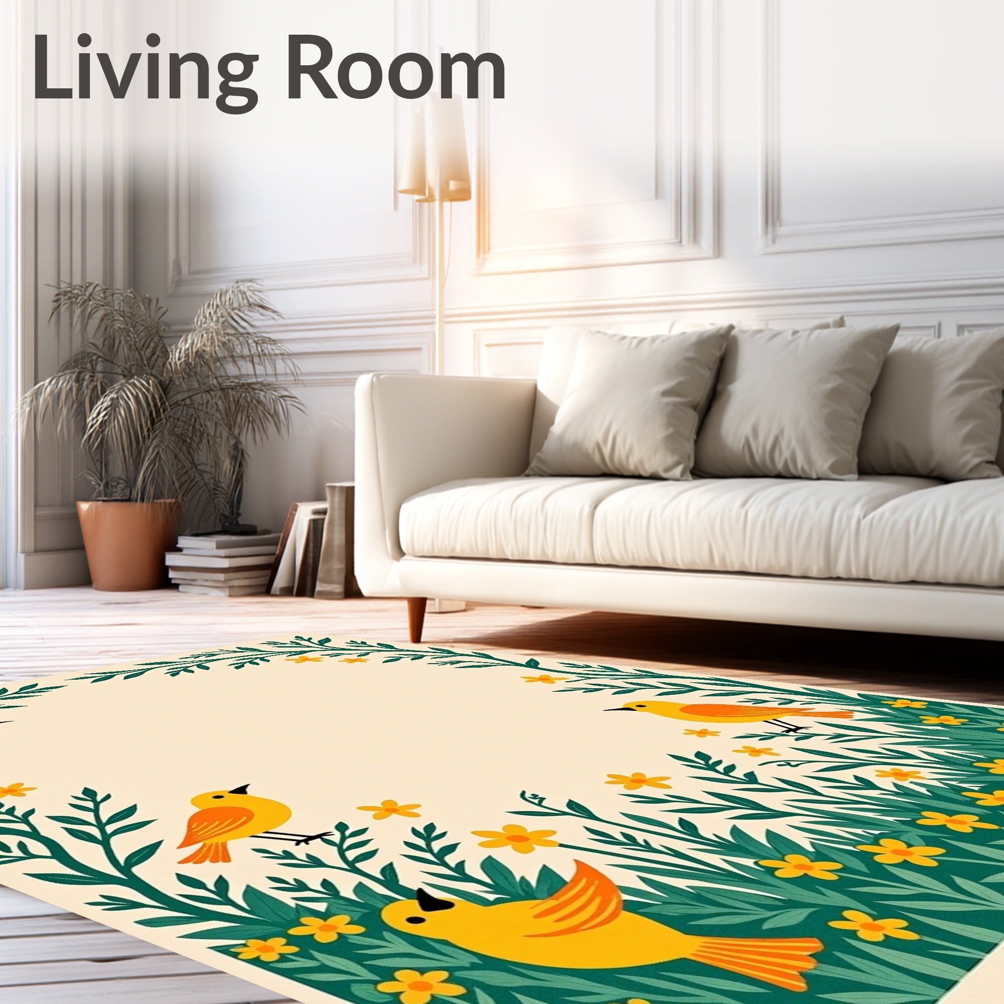 Yellow Birds In Lush Garden Rug