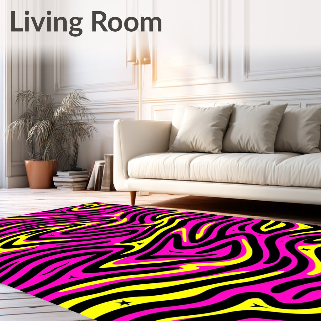 Vivid Pink Black Yellow Wavy Stars Rug