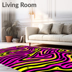 Vivid Pink Black Yellow Wavy Stars Rug