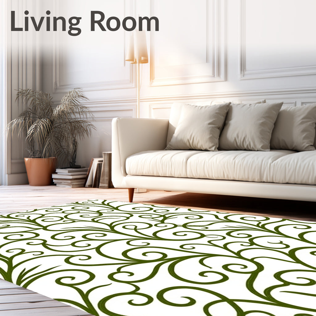 Vibrant Green Swirling Vine Art Rug