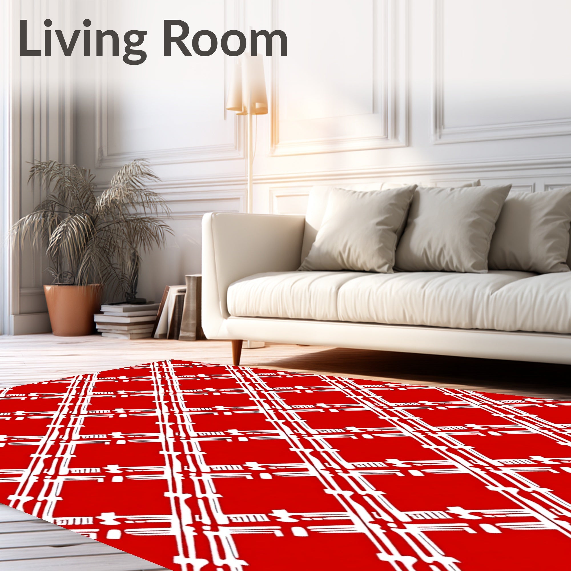 Bold Red White Lattice Rug