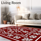 Crimson Snowflake Medallion Scene Rug