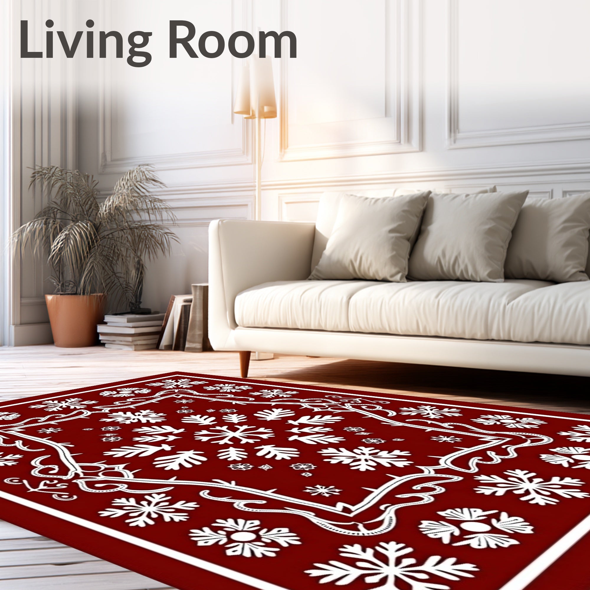Crimson Snowflake Medallion Scene Rug