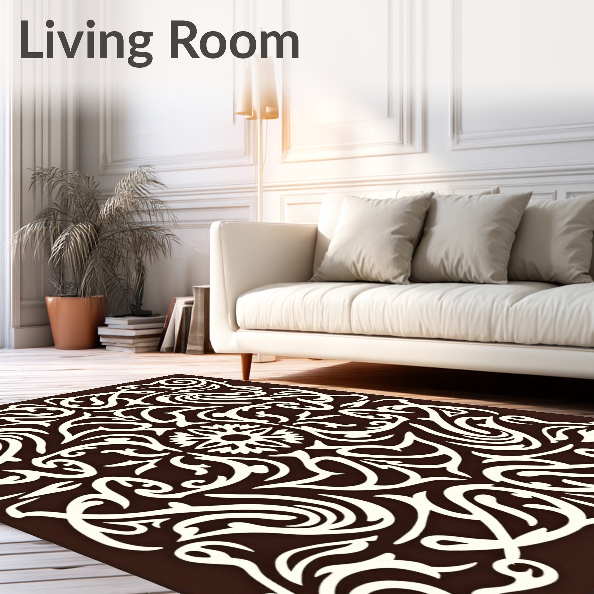 Cream Contemporary Floral Swirl Rug