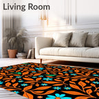 Orange Leaves Green Birds Blue Flowers Rug