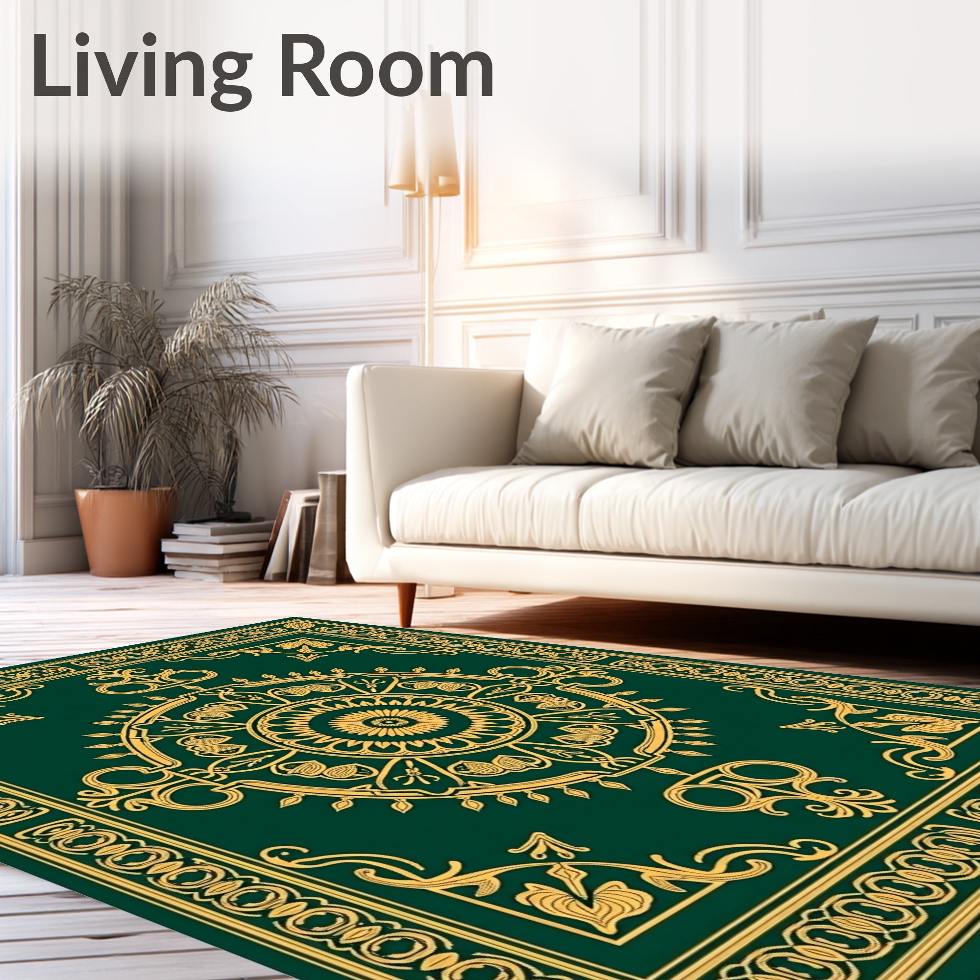 Emerald Gold Medallion Ornate Border Rug