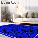 Bold Royal Blue Black Damask Medallion Rug