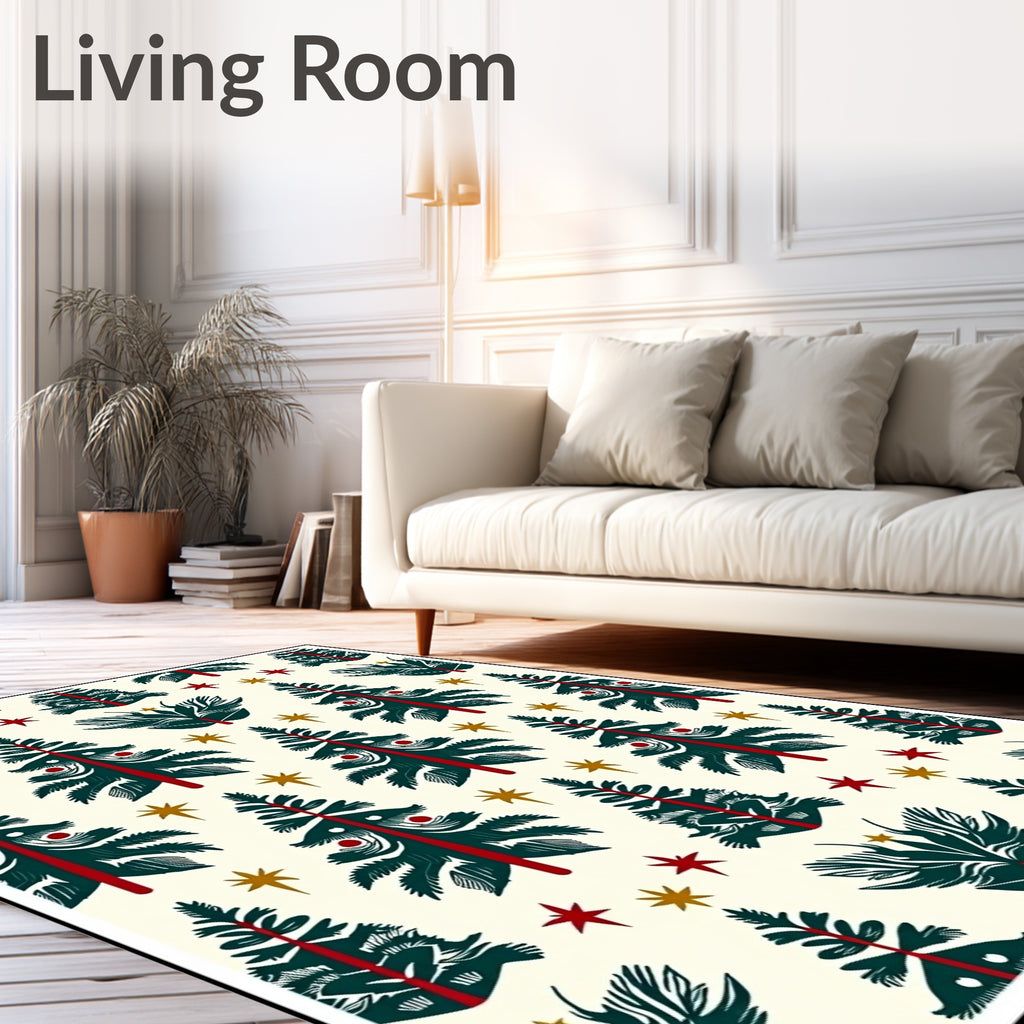 Festive Evergreen Trees with Stars Rug