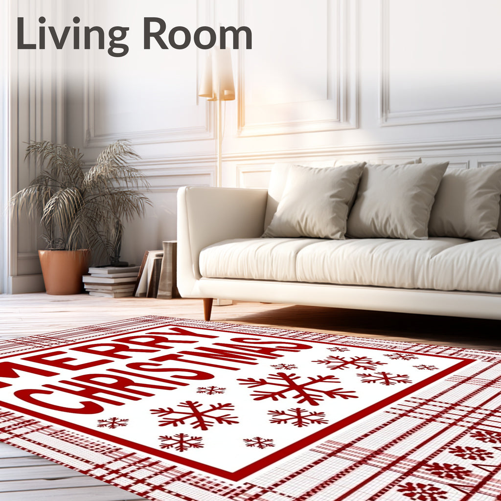 Red Plaid Snowflake Christmas Rug