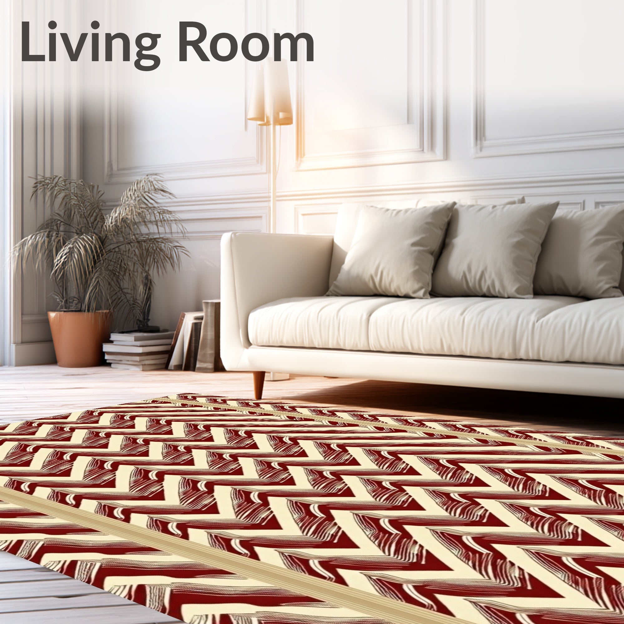 Crimson Cream Jagged Stripe Relief Rug