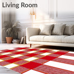 Red White Gingham Gold Rectangular Border Rug