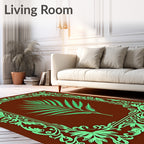 Lush Green Fern Art Nouveau Border Rug