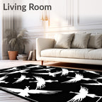 Black White Abstract Flying Birds Rug