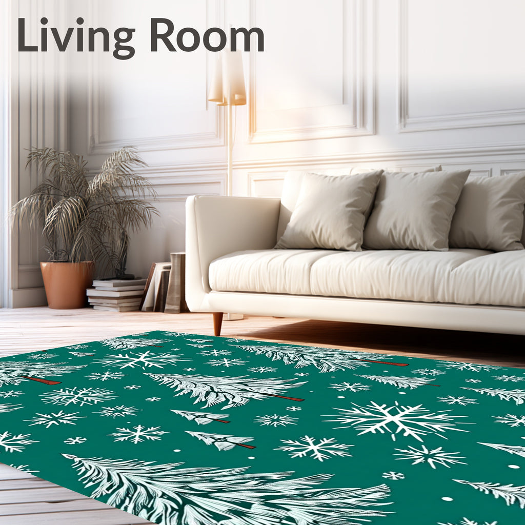 Emerald Forest Pine Snowflake Scene Rug