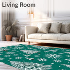 Emerald Forest Pine Snowflake Scene Rug