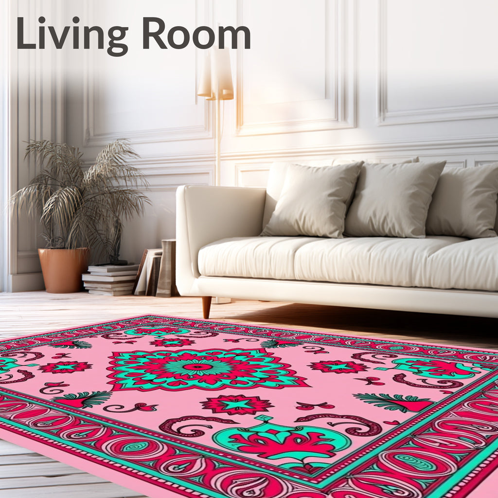 Pink Turquoise Elaborate Floral Medallion Rug