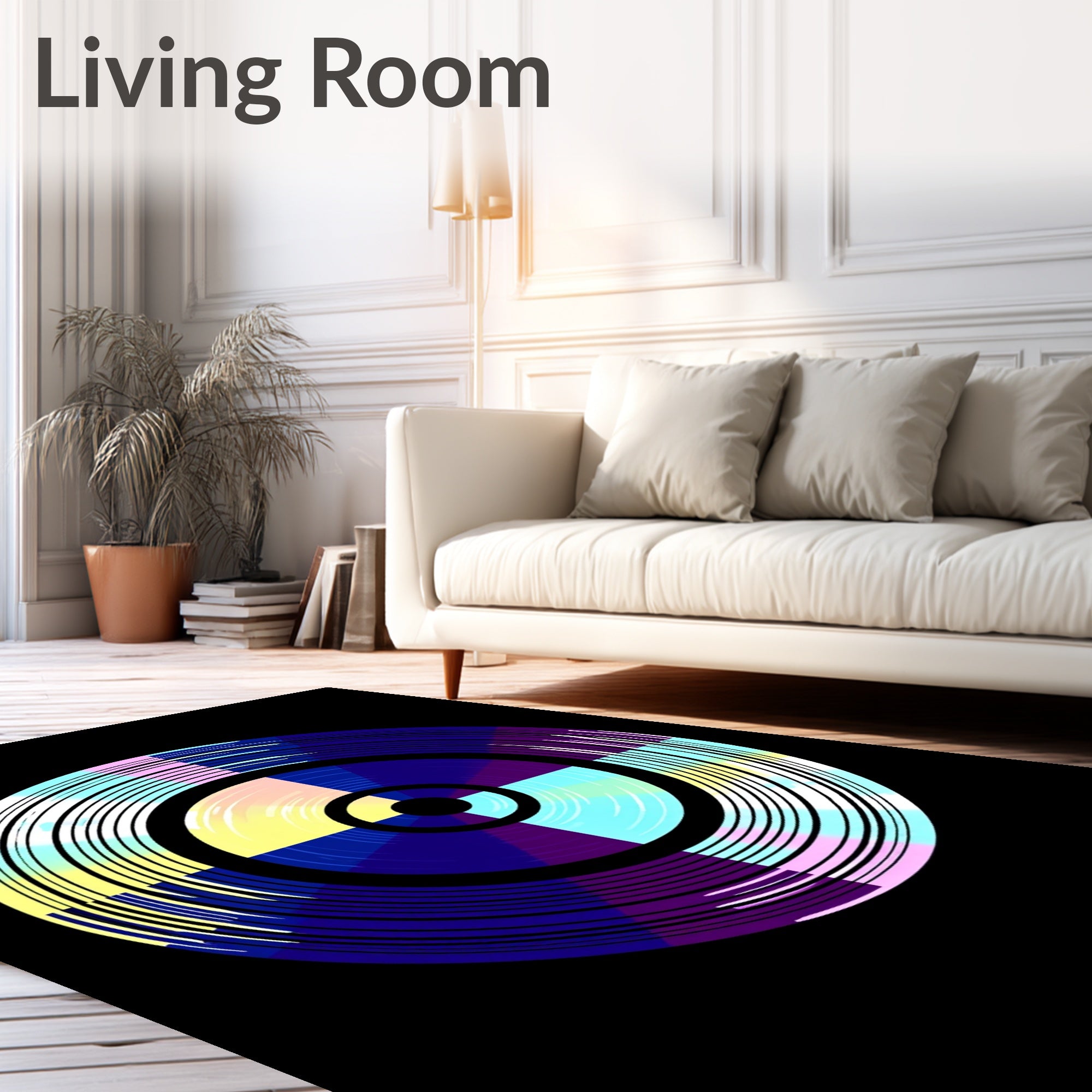 Retro Rainbow Circular Grooved Rug