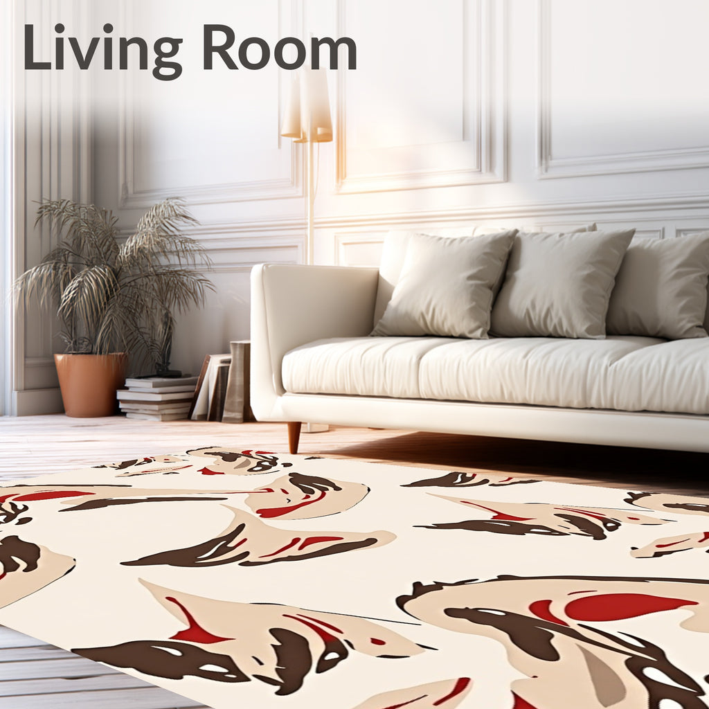 Abstract Cream Brown Red Organic Shapes Rug