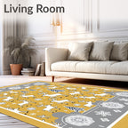Gold White Deer Snowflakes Forest Border Rug