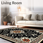 Ornate Black Floral Medallion Rug