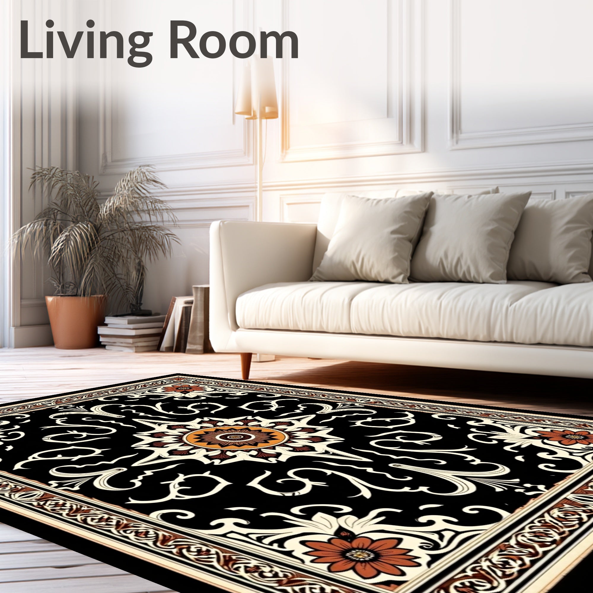 Ornate Black Floral Medallion Rug