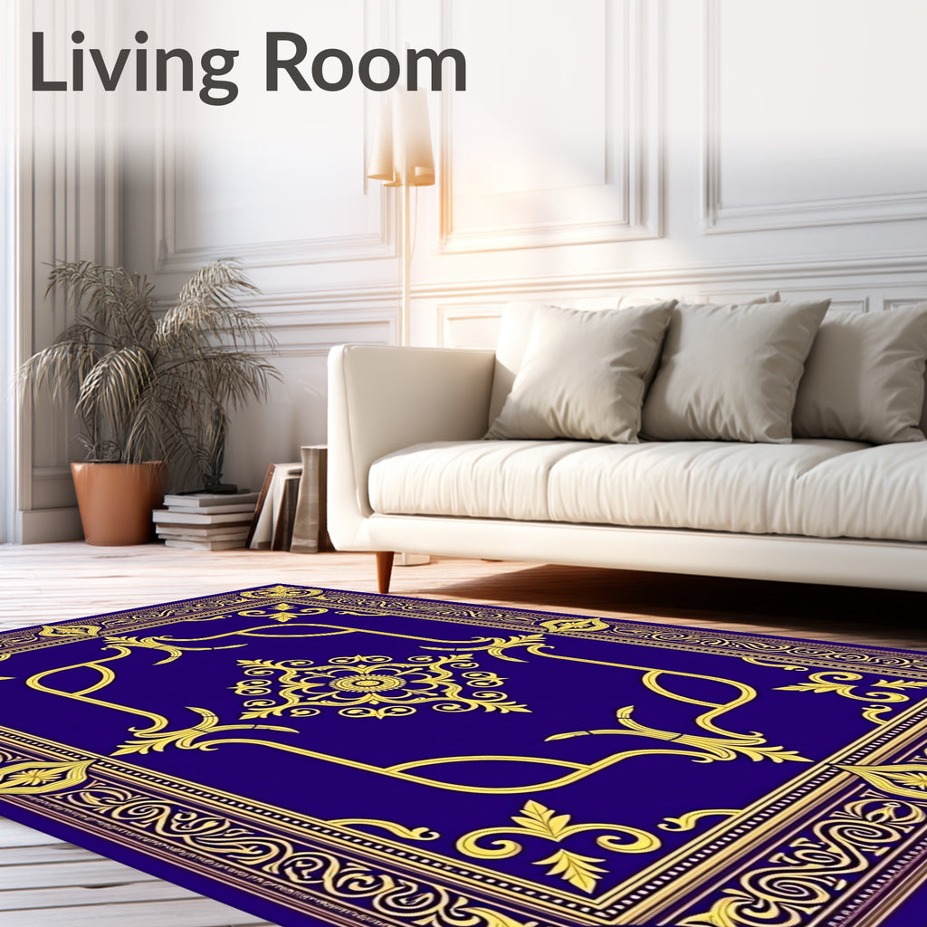 Royal Blue Gold Baroque Medallion Rug