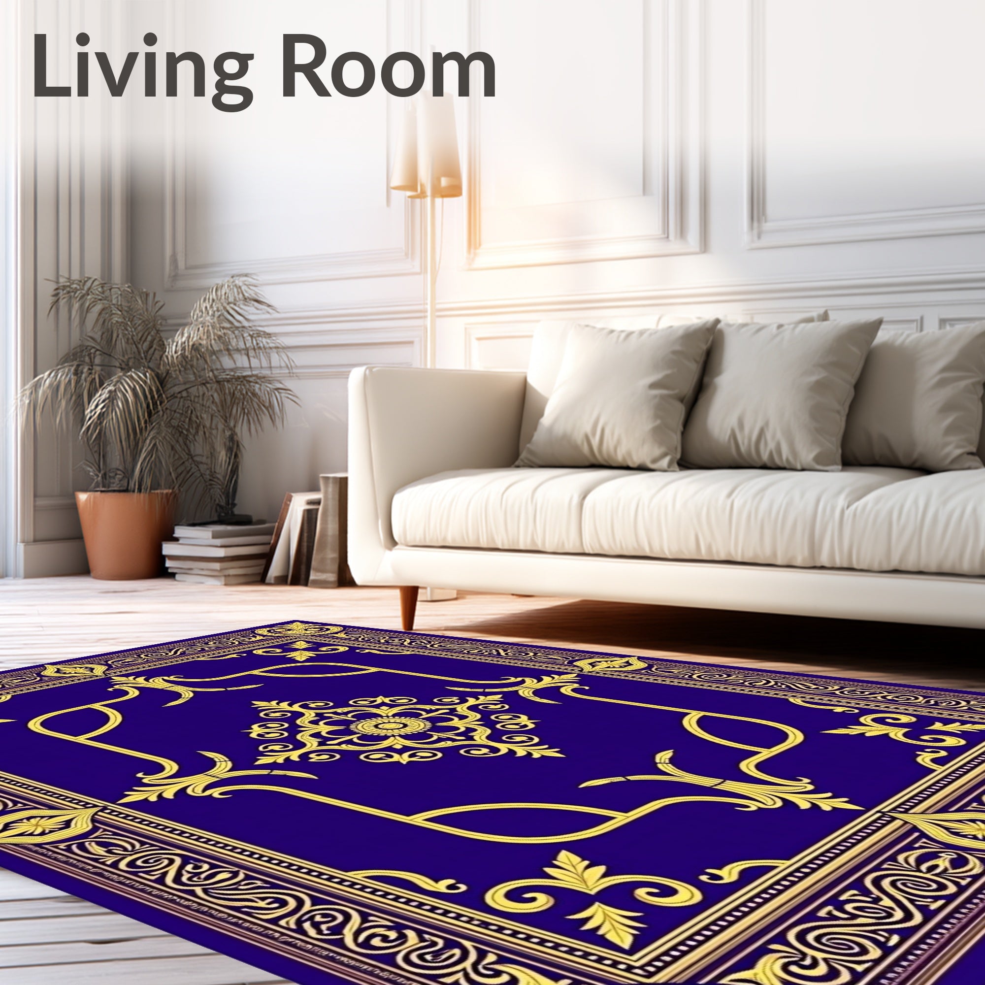 Royal Blue Gold Baroque Medallion Rug