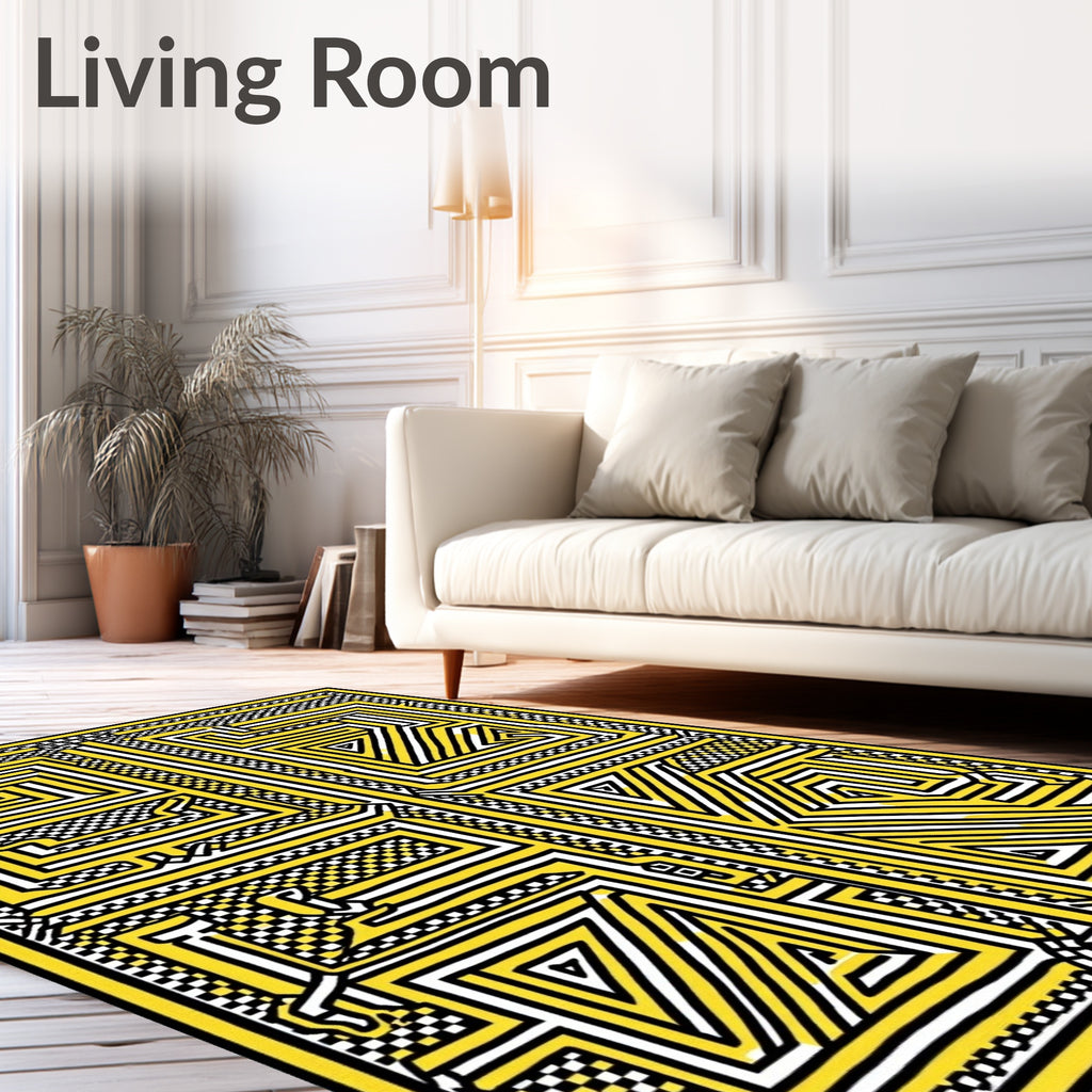 Bold Yellow Geometric Labyrinth Rug