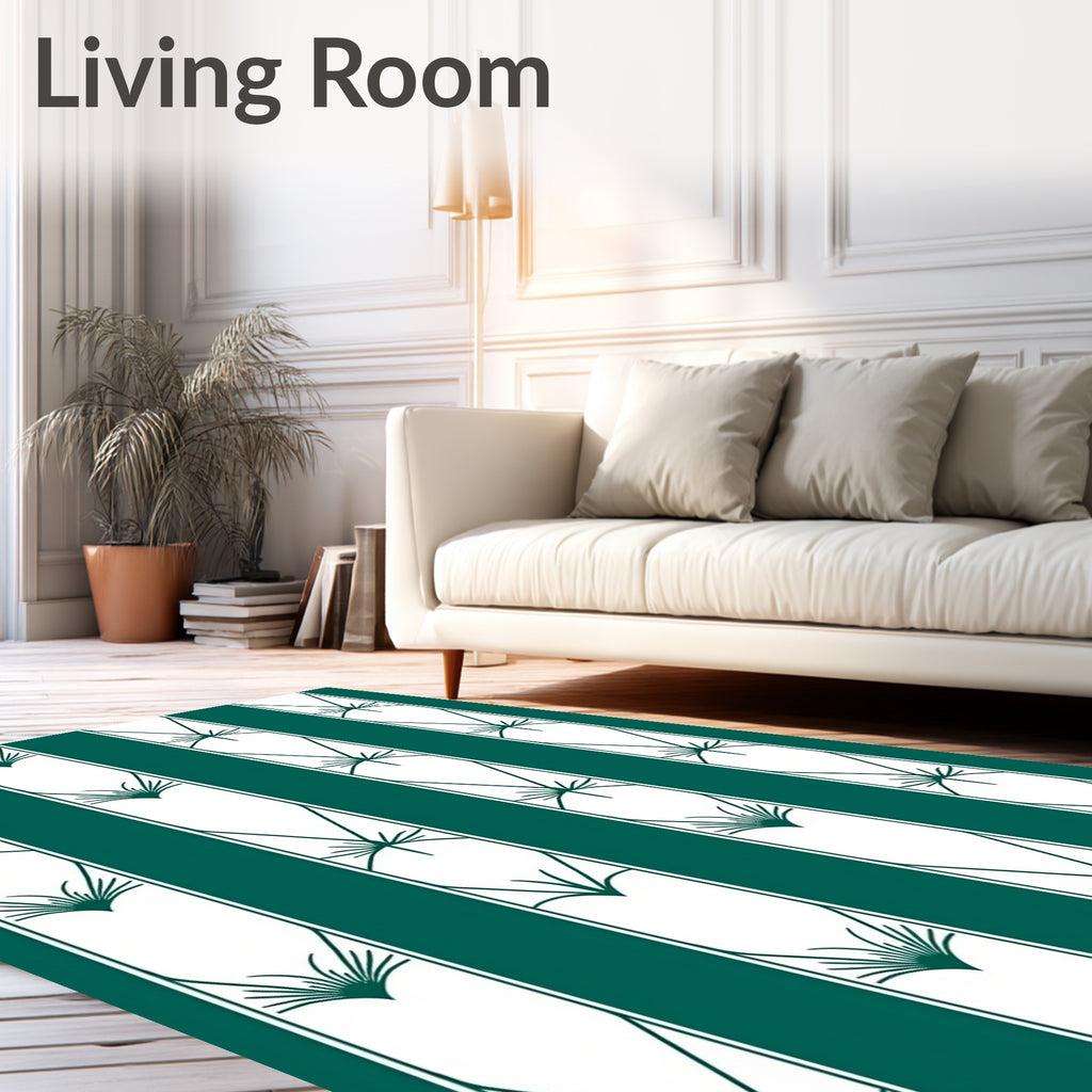 Emerald Green Vertical Botanical Stripe Rug