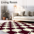 Crimson Cream Checkerboard Fretwork Rug
