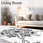 Black White Geometric Starburst Medallion Rug