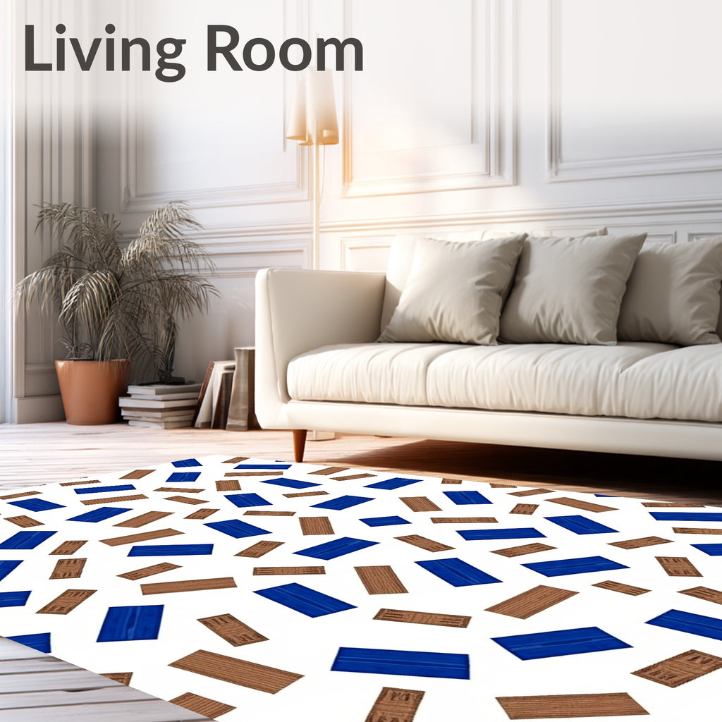 Deep Blue Brown Rectangular Collage Rug