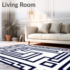Navy White Geometric Maze Weave Rug