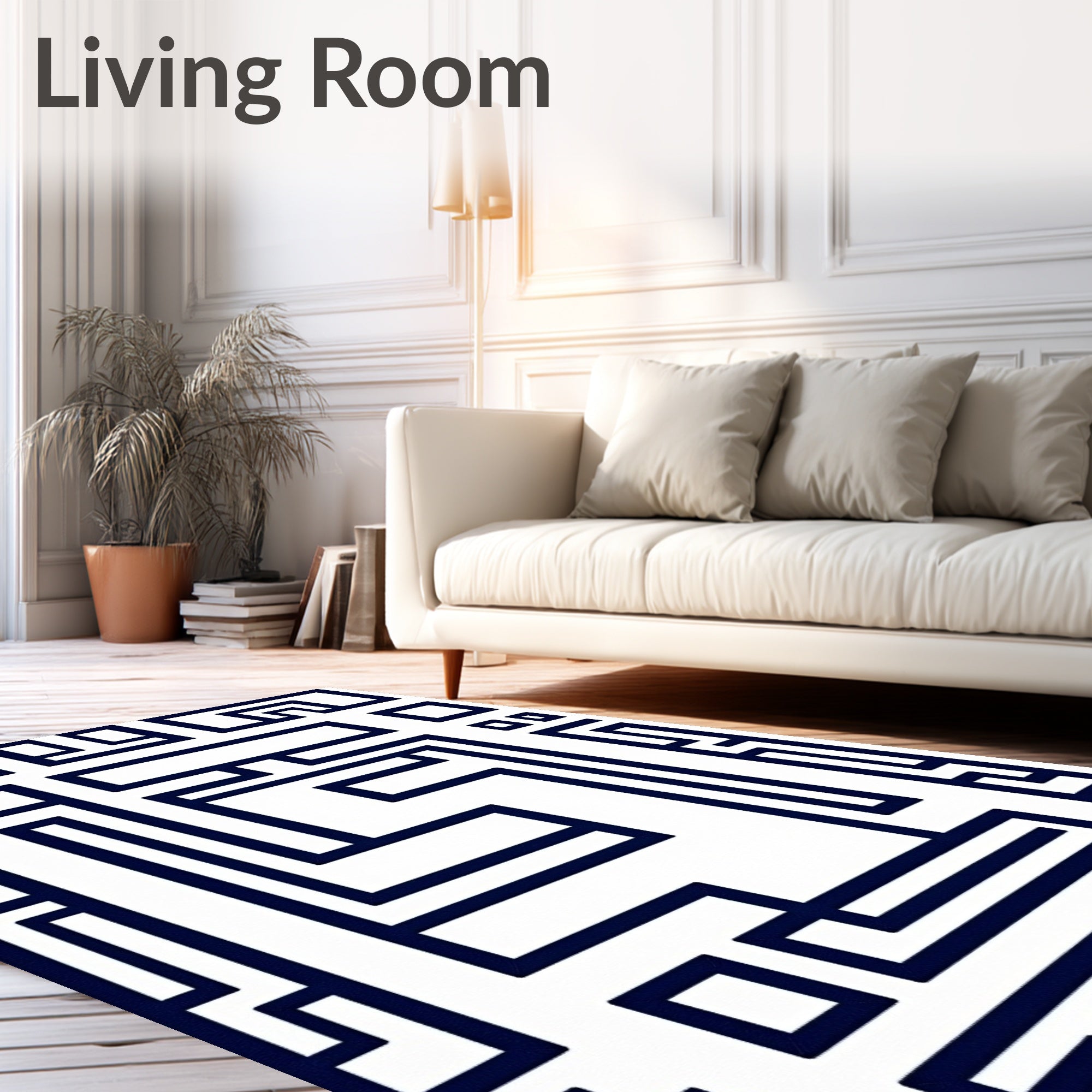 Navy White Geometric Maze Weave Rug