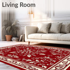 Crimson Ivory Floral Medallion Framed Rug