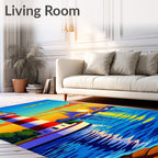 Striped Lighthouse Sailboats Sunset Scene Rug