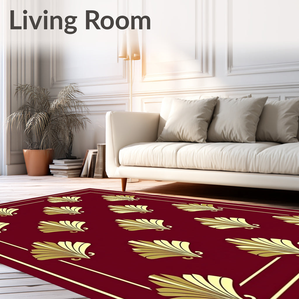 Crimson Gold Fan Repeat Border Rug