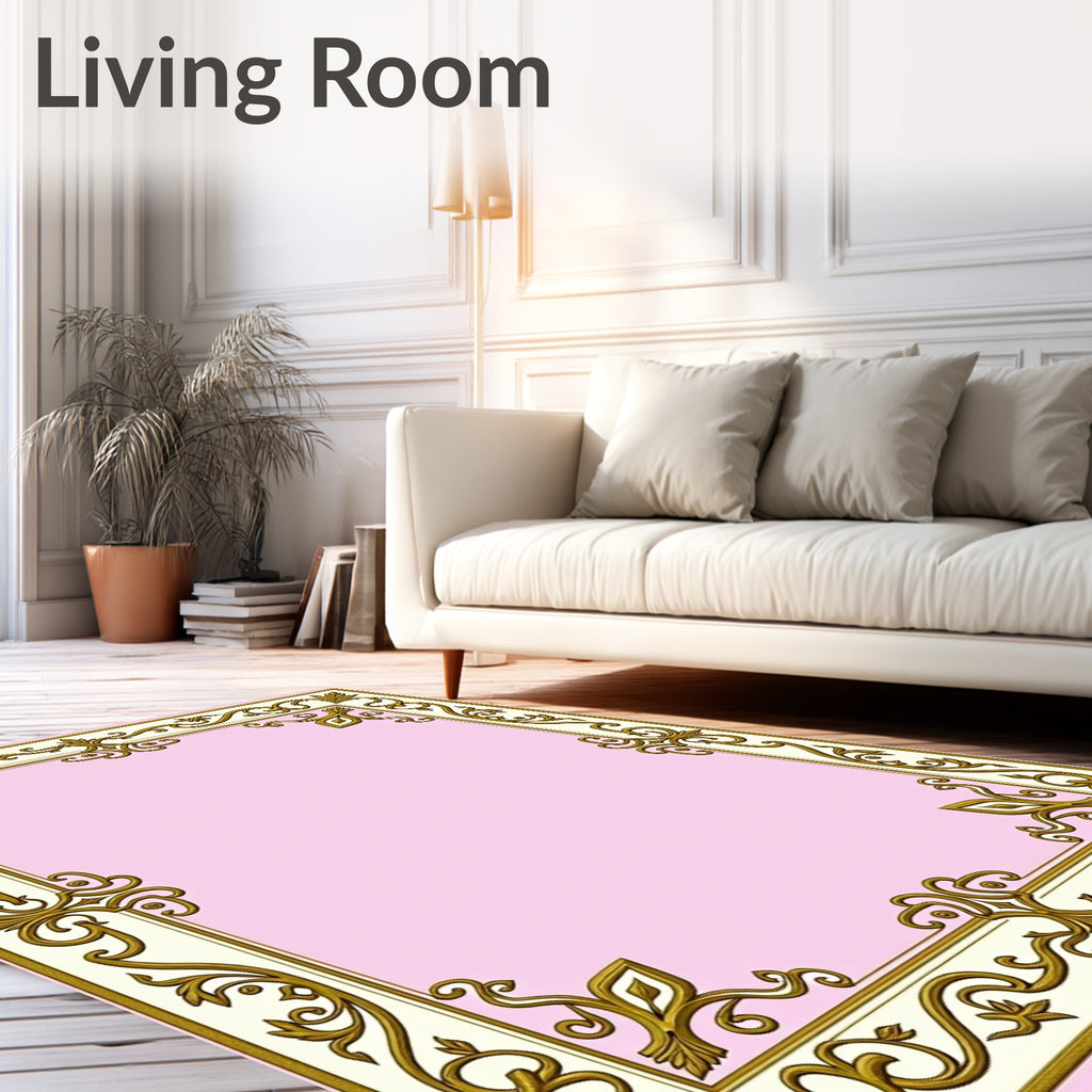 Ornate Gold Floral Border Cream Rug