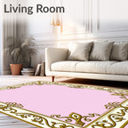 Ornate Gold Floral Border Cream Rug